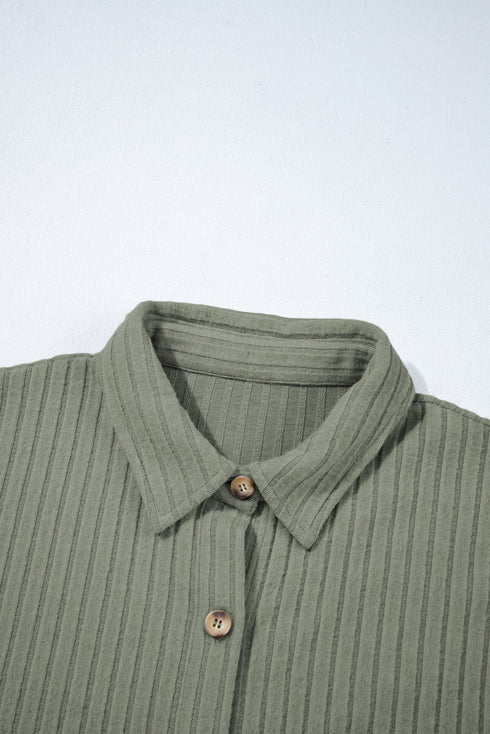 Cozy Ribbed Knit Long Sleeve Drop Shoulder Button Down Shacket